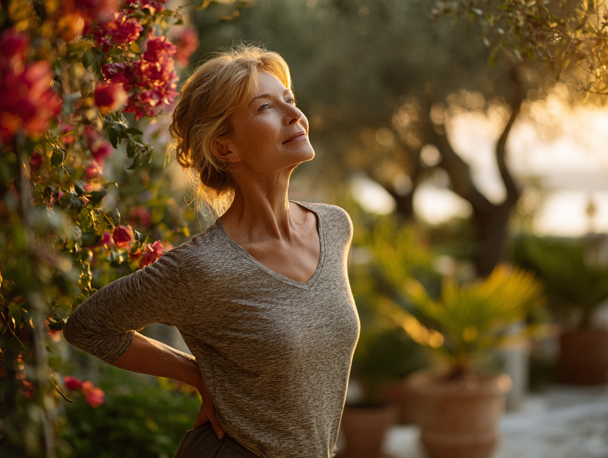 Idősebb ember jógázik természetben